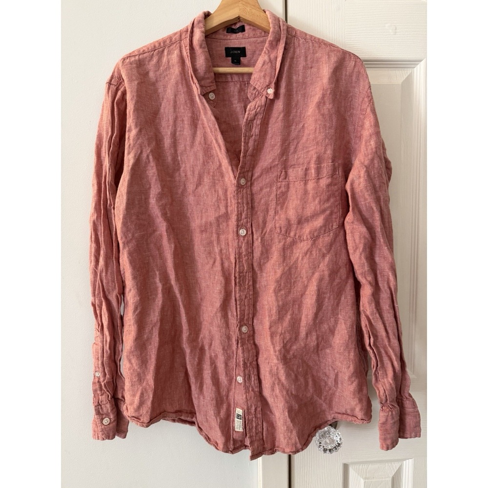 J.Crew Baird McNutt 100% Irish‎ Linen Slim Fit Red Button Down Shirt Men Sz XL